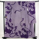 振袖 身丈157cm 裄丈63cm S 袷 花籠 総絞り 紫 正絹 名品 【中古】