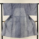 男着物 身丈130.5cm 裄丈63.5cm S 絞り浴衣 幾何学模様 紺色 綿 美品 名品 【中古】