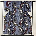 浴衣 身丈154.5cm 裄丈61cm S 絞り浴衣 花 幾何学模様 濃紺 綿 美品 名品 【中古】