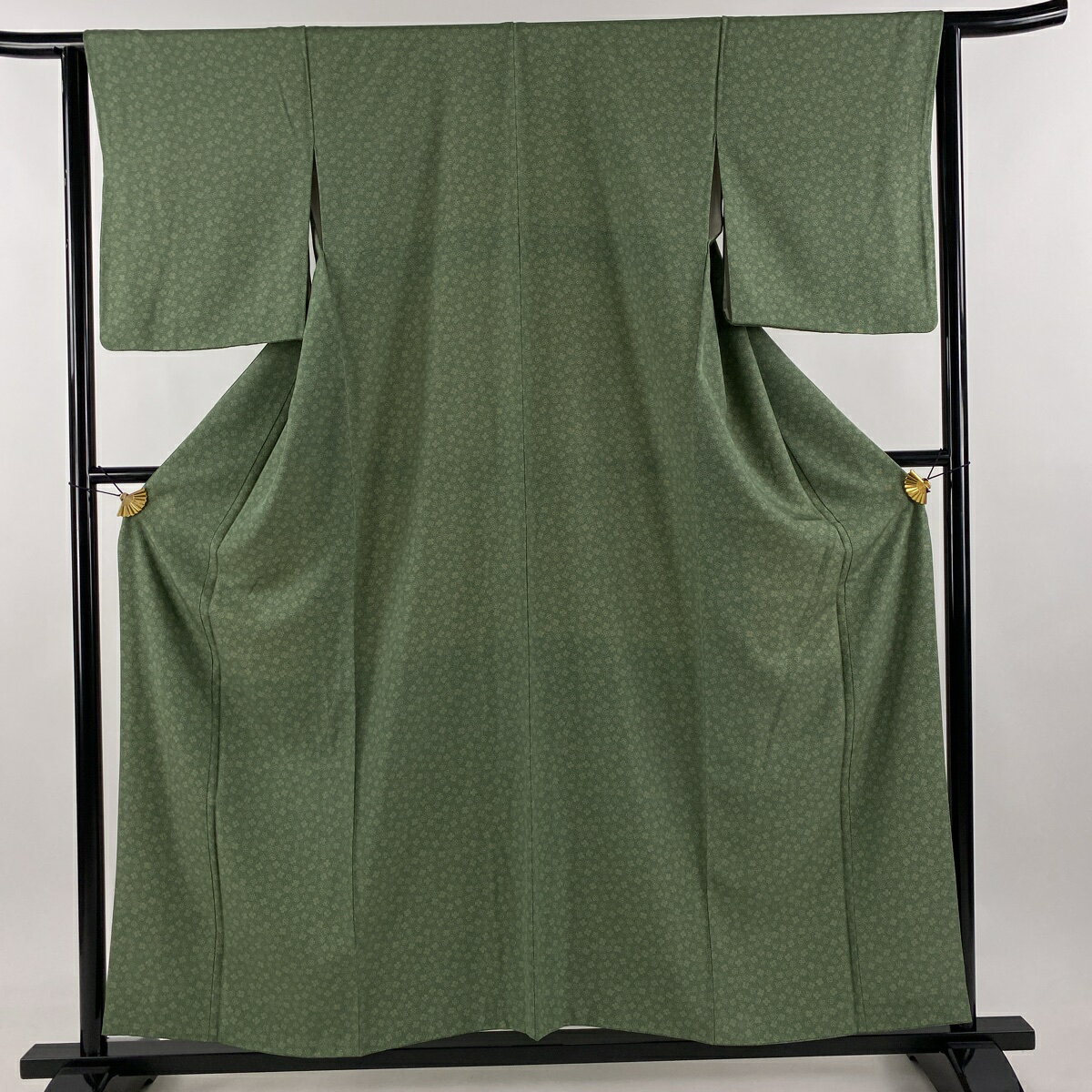 江戸小紋 身丈157cm 裄丈63cm S 袷 四つ葉 緑 正絹 秀品 【中古】