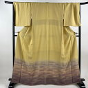 付下げ 身丈165.5cm 裄丈70cm L 袷 落款あり 霞 金通し ぼかし ベージュ 正絹 美品 逸品 【中古】