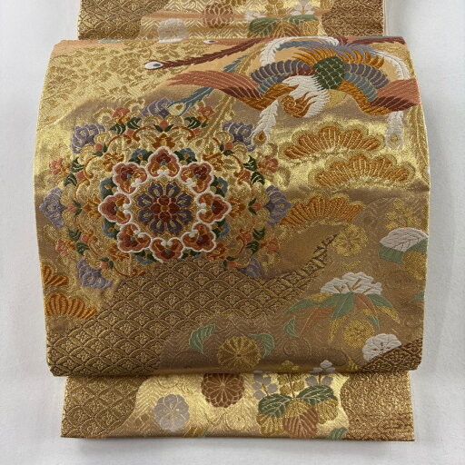 袋帯 美品 秀品 鳳凰 華文 唐織 金糸 金色 六通 正絹 【中古】 袋帯 美品 秀品 鳳凰 華文 唐織 金糸 金色 六通 正絹 【中古】