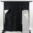 小紋 身丈163cm 裄丈66cm M 単衣 袋帯セット 雪芝 段縞 黒 正絹 美品 名品 【中古】