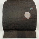 袋名古屋帯 美品 名品 川島織物 落款あり 木兎 金糸 焦茶色 正絹 【中古】