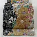 袋帯 秀品 辻が花柄 金糸 箔 黒 六通 正絹 【中古】