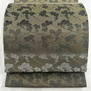 袋帯 美品 名品 ぶどう 縞 箔 茶緑色 全通 正絹 【中古】