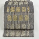 袋帯 美品 名品 花うさぎ 箔 金糸 灰紫 全通 正絹 【中古】