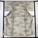 小紋 身丈152cm 裄丈61.5cm S 単衣 落款あり 草花 幾何学模様 ベージュ 正絹 美品 優品 【中古】