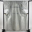 大島紬 身丈160.5cm 裄丈64.5cm M 単衣 証紙あり 蝶 灰色 正絹 名品 【中古】