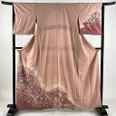 訪問着 身丈160.5cm 裄丈63.5cm S 袷 辻が花 ぼかし ピンク 正絹 名品 【中古】