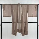 道中着 身丈103cm 裄丈65cm M 和装コート 着物衿 若松 格子 金彩 薄茶色 正絹 美品 逸品 【中古】