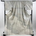 訪問着 身丈169.5cm 裄丈68.5cm L 袷 霞 有職文様 刺し子刺繍 灰白 正絹 美品 逸品 【中古】