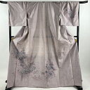 付下げ 身丈170.5cm 裄丈69.5cm L 袷 大島紬地 都喜ヱ門 証紙あり 牡丹 シルエット 紫 正絹 逸品 【中古】