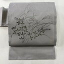 名古屋帯 名品 落款あり 夏帯 うさぎ 萩 灰色 正絹 【中古】