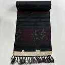 反物 秀品 紬 草花 ヱ霞 茶緑色 正絹 【中古】