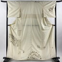 付下げ 身丈162.5cm 裄丈66cm M 袷 紬地 岡重 落款あり 花唐草 金彩 クリーム 正絹 逸品 【中古】