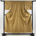 紬 身丈153cm 裄丈64cm M 単衣 薄茶色 正絹 逸品 【中古】