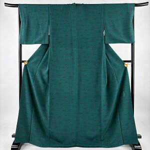 江戸小紋 身丈170.5cm 裄丈65cm M 袷 落款あり 京の都方位神 緑 正絹 名品 【中古】