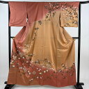 訪問着 身丈162cm 裄丈65.5cm M 袷 雪輪 菊 刺繍 金銀糸 サーモンピンク 正絹 秀品 【中古】