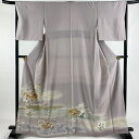色留袖 身丈162.5cm 裄丈65cm M 袷 落款あり 文箱 椿 金彩 ぼかし 薄紫 正絹 秀品 三つ紋 【中古】