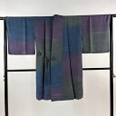 道中着 身丈103cm 裄丈67cm M 和装コート リバーシブル 霞 ぼかし 紫 正絹 美品 逸品 【中古】