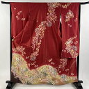 振袖 身丈161.5cm 裄丈64.5cm M 袷 徳永 落款あり 辻が花 金通し 金彩 赤 正絹 美品 逸品 【中古】