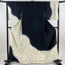 訪問着 身丈162cm 裄丈66cm M 袷 瓢箪 染め分け ぼかし 灰白 正絹 美品 名品 【中古】