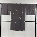 道行 身丈99cm 裄丈64cm M 和装コート 角衿 草花 地紋 金彩 灰紫 正絹 美品 逸品 【中古】