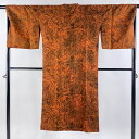 道行 身丈130.5cm 裄丈67cm M 和装コート 千代田衿 墨流し オレンジ 正絹 逸品 【中古】