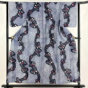 浴衣 身丈154cm 裄丈63cm S 絞り浴衣 蝶 幾何学模様 紺色 綿 名品 【中古】
