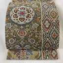 袋帯 美品 逸品 華文 花唐草 相良刺繍 金糸 青灰色 全通 正絹 【中古】