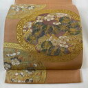 袋帯 美品 逸品 川島織物 落款あり 関西仕立て 松竹梅 金銀糸 箔 薄オレンジ お太鼓柄 正絹 【中古】