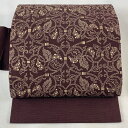 名古屋帯 美品 逸品 葡萄唐草 縮緬 茶紫 正絹 【中古】