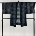 男着物 身丈95.5cm 裄丈71cm M 羽織 格子 黒灰 正絹 逸品 【中古】
