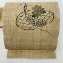 名古屋帯 美品 名品 夏帯 葡萄 ベージュ 麻 【中古】