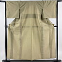 紬 身丈155cm 裄丈65.5cm M 単衣 縦縞 薄茶色 正絹 美品 秀品 【中古】