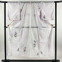 付下げ 身丈150cm 裄丈62cm S 薄物 絽 草花 流水 ぼかし 薄ピンク 正絹 秀品 【中古】