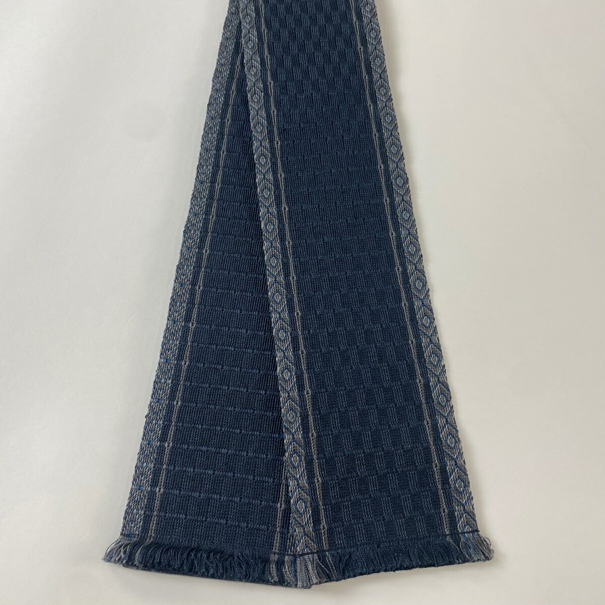 角帯 美品 優品 菱 縞 濃紺 正絹 【中古】