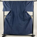 男着物 身丈160cm 裄丈70cm L 袷 紬 幾何学 紺色 正絹 美品 名品 【中古】