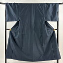男着物 身丈150.5cm 裄丈68cm L 袷 アンサンブル 紬地 縞 紺色 正絹 美品 秀品 【中古】