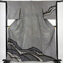 付下げ 身丈158.5cm 裄丈64cm M 袷 幾何学模様 金彩 総絞り 黒 正絹 秀品 【中古】