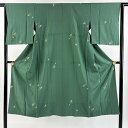 長襦袢 身丈132cm 裄丈65cm M 葉と実 金彩 ラメ 緑 正絹 秀品 【中古】