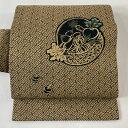 名古屋帯 美品 秀品 生り物 紗綾形 刺繍 ベージュ 正絹 【中古】