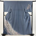 付下げ 身丈159cm 裄丈65.5cm M 袷 翠山工房 やまと 落款あり 辻ヶ花 ぼかし 青灰色 正絹 名品 一つ紋 【中古】