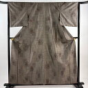 紬 身丈160cm 裄丈65.5cm M 袷 色紙 草花 焦茶色 正絹 秀品 【中古】