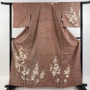 付下げ 身丈161.5cm 裄丈63cm S 袷 落款あり 枝梅 金彩 赤茶 正絹 秀品 【中古】
