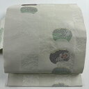 名古屋帯 美品 秀品 夏帯 絽 団扇 蟹 金銀糸 クリーム 正絹 【中古】