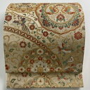 袋帯 美品 秀品 天平華文 向かい鳥 刺繍 金糸 ベージュ 六通 正絹 【中古】
