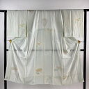 長襦袢 身丈126cm 裄丈64cm M 扇面 草花 薄緑 正絹 秀品 【中古】
