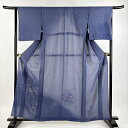付下げ 身丈160cm 裄丈65cm M 絽袷 草花 舟 銀彩 藍色 正絹 秀品 【中古】